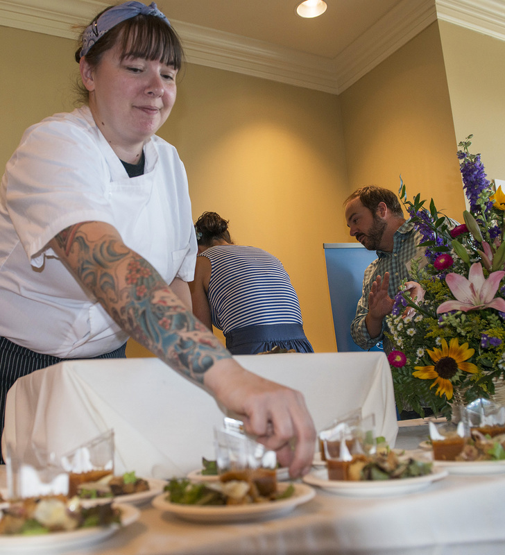 Chef Rebecca Krebs of Salt Air paired with Baywater Greens to create a tasting with a classic panzenella salad and roasted eggplant, tomato soup. BY DENY HOWETH